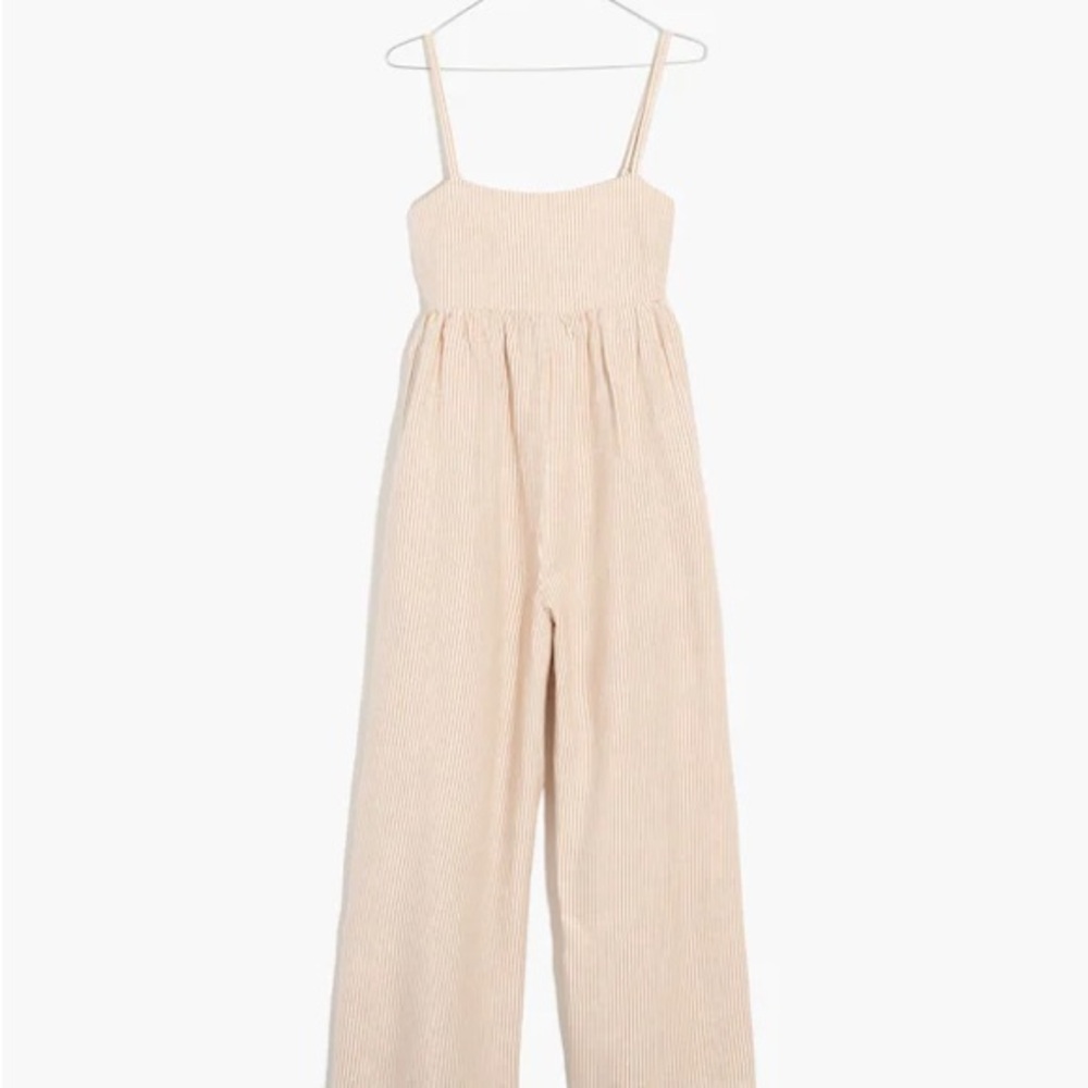 Madewell Cream Striped Smocked Wide-Leg Jumpsuit